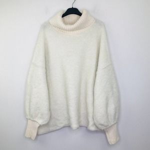 Free People Women Medium Sweater Cream Boucle Milo Pullover Oversized Turtleneck